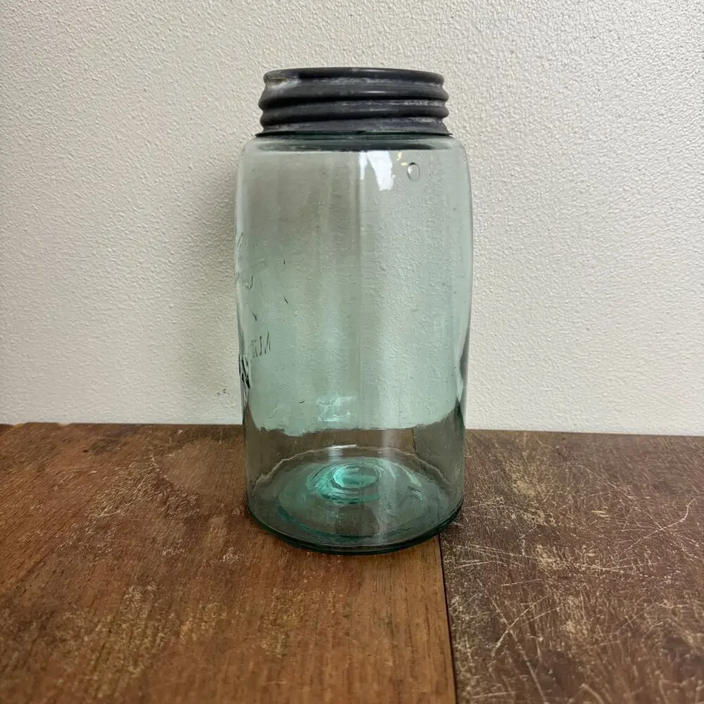 Antique‎ 1900-1910 Aqua Blue Ball Mason No Shoulder Lazy L Jar Zinc Lid